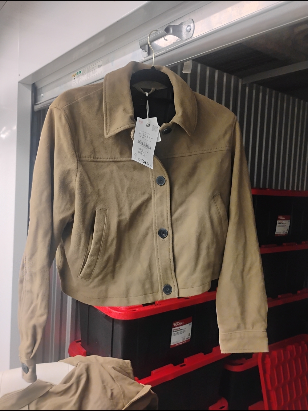 Zara Tan 100% Leather Cropped Button-Front Jacket - Picture 9 of 10